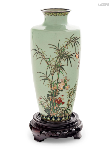 A Jade Green Ground Cloisonné Vase