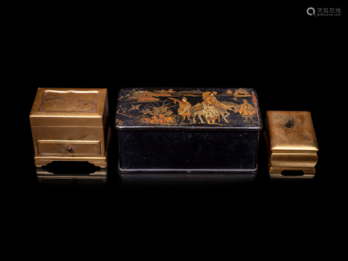 Three Gilt Lacquer Scholar's Objects