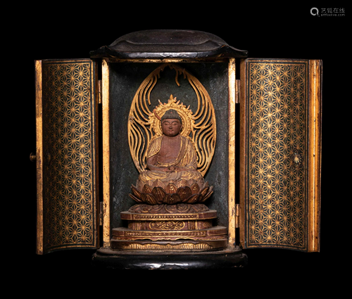 A Gilt Wood Figure of Buddha Shakyamuni and A Gilt