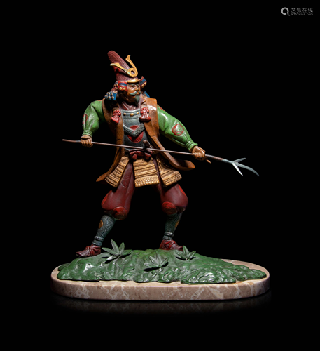 A Painted Bronze Figure of a Samurai