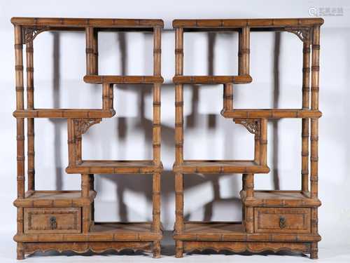 Pair of Chinese Huanghuali Bamboo-Joints Shelves