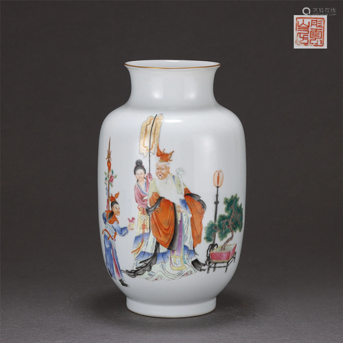 A Famille Rose Figural Story Lantern Vase