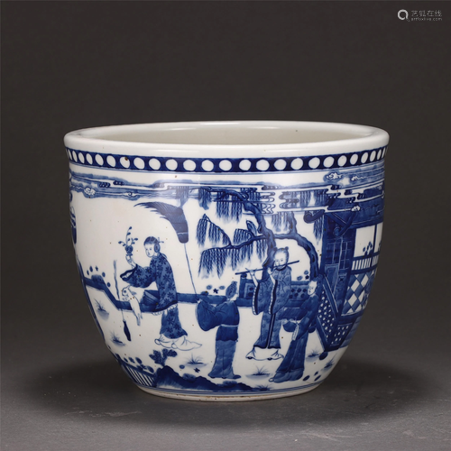 A Blue and White Figural Story Jardiniere