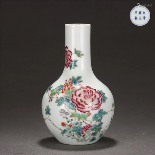 A Famille Rose Floral Globular Vase