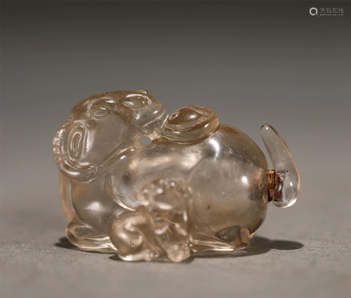 A Carved Crystal Goat Shaped Snuff Bottle