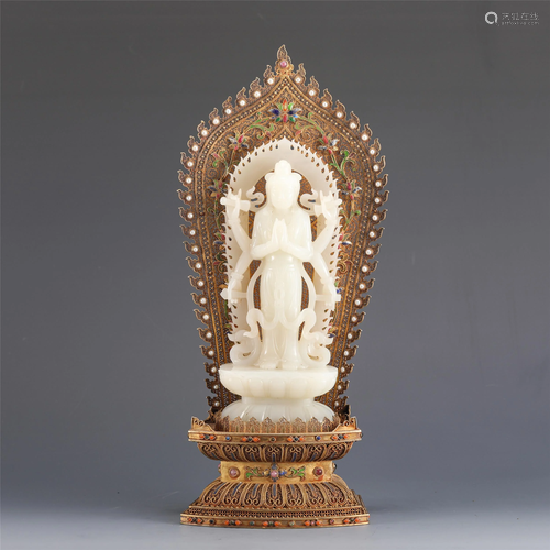 A Carved Carved Avalokitesvara with Gilding Halo