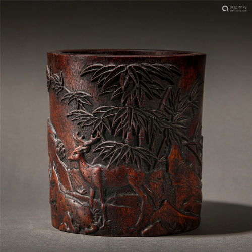 A Chinese Carved Aloes-wood Chenxiang Brush Pot