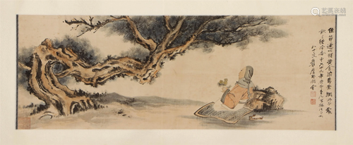 A Chinese Painting Handscroll of Scholar Under the Pine