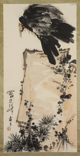 A Chinese Painting Hanging-scroll of Falcon on Rock