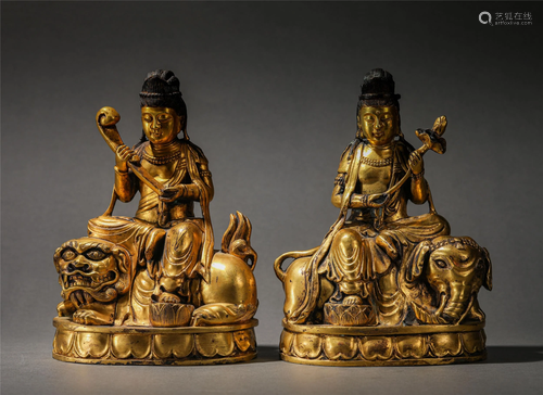 Pair of Chinese Gilt Bronze Buddha Statuettes