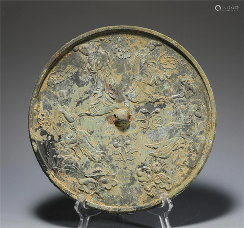 A Chinese Bronze Mirror Incised with Figures