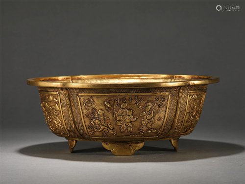 A Chinese Gilt Bronze Kids At Play Narcissus Bowl