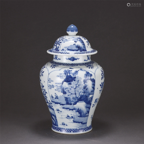 A Blue and White Garniture with Cover