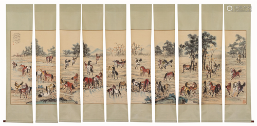 A Set of Ten Chinese Painting Hanging-scroll of Horses