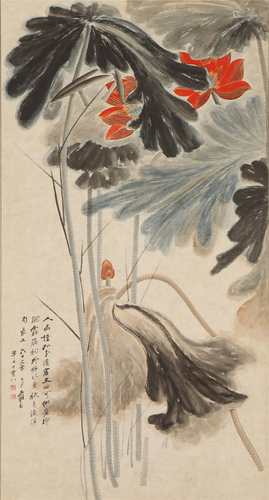 A Chinese Painting Hanging-scroll of Lotus Pond