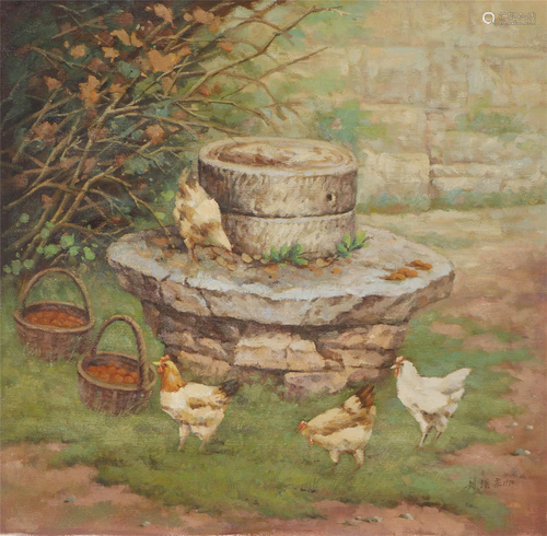 An Oil Painting of Chickens