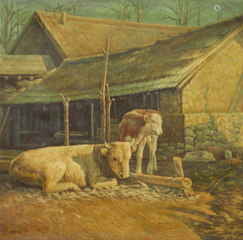 An Oil Painting of Cows