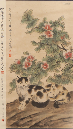 A Chinese Painting Hanging-scroll of Twin Cats