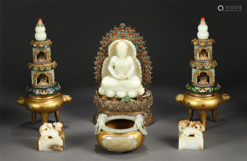 A Set of Chinese Jade Inlaid Bronze Ritual-Wares