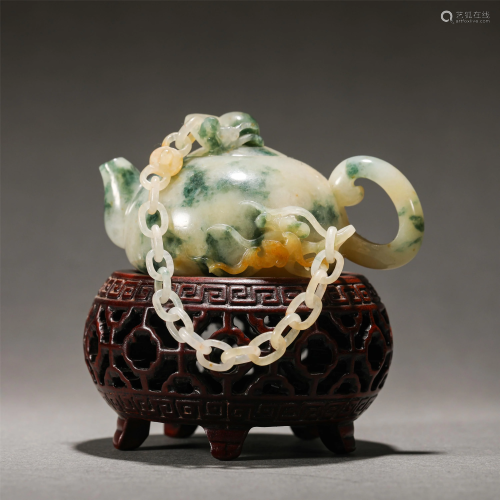 A Chinese Carved Jadeite Tea-pot