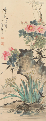 A Chinese Painting Hanging-scroll of Florals