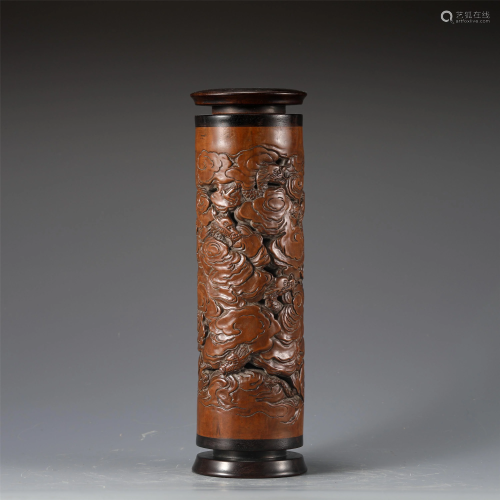 A Chinese Carved Dragon and Clouds Incense Holder