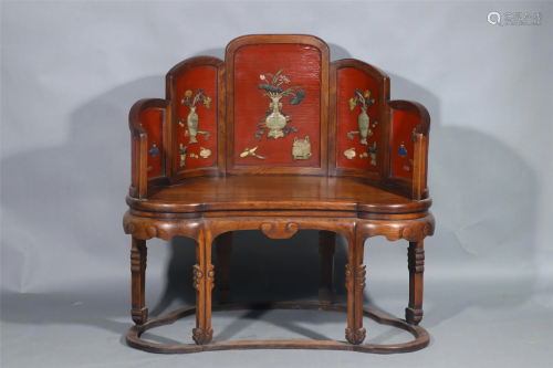 A Chinese Hard-Stones Inlaid Huanghuali Throne