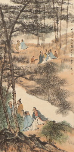 A Chinese Painting Hanging-scroll of Scholars Gathering