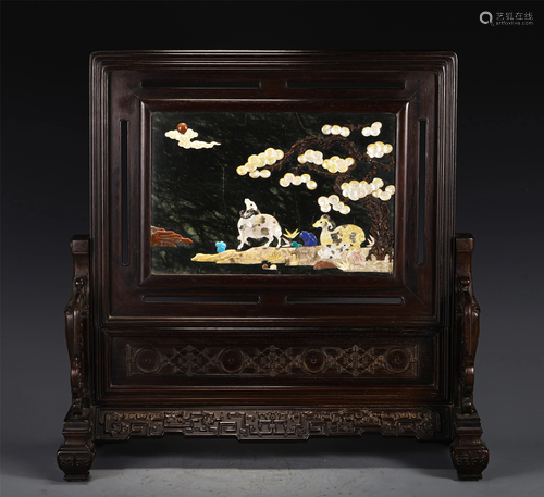 A Chinese Hard-Stones Inlaid Table-Screen