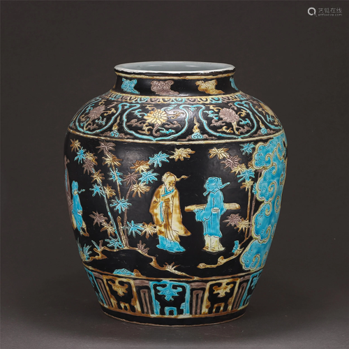 A Fahuacai Glazed Figural Story Jar