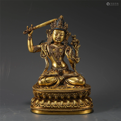 A Tibetan Gilt Bronze Manjusri