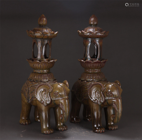 Pair of Elephant Shaped Pottery Incense Burners