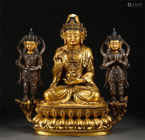 A Group of Gilt-bronze Amitayus with Acolytes
