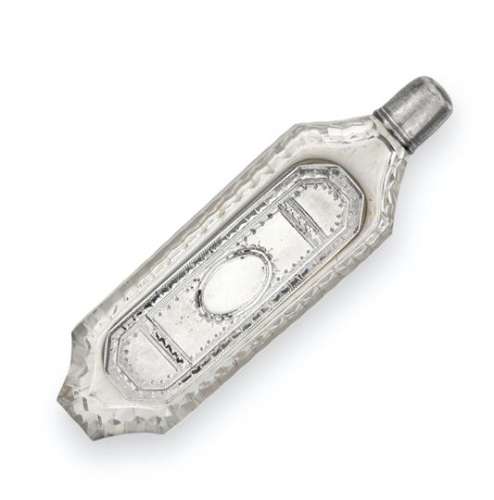 A George III Silvered Metal-Mounted Scent-Bottle cum Patch-B...