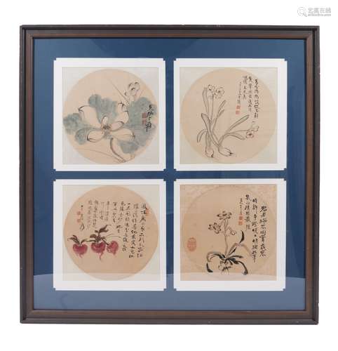 Chinese Four Screens of Flower Paintings，by Zhang Daqian