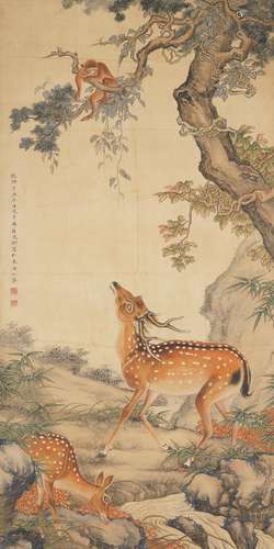 Chinese Deer Painting by Shen Quan