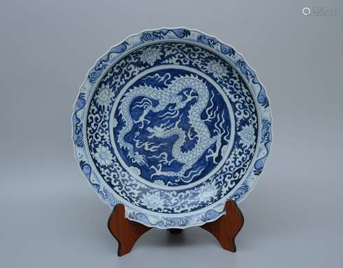 Blue and White Dragon Dish