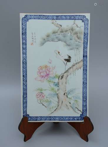 Enameled Porcelain Plaque with Bird-and-Flower Decorations b...