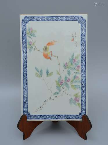 Enameled Porcelain Plaque with Bird-and-Flower Decorations b...