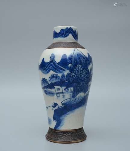 Blue and White Landscape Balustr Vase