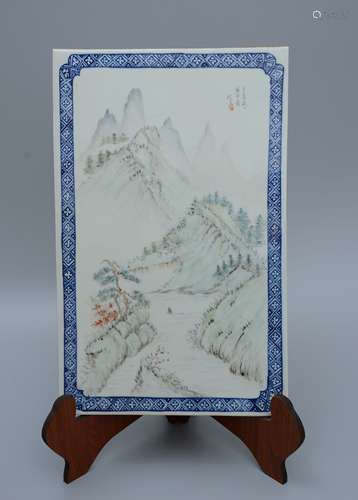 Enameled Porcelain Plaque with Figure and Landscape by Zhou ...