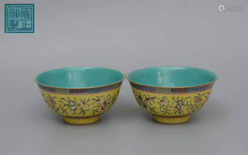 A Pair of Yongzheng Turquoise Blue Glaze Bowl