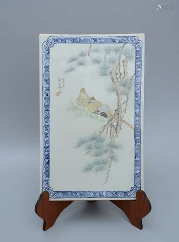 Enameled Porcelain Plaque with Bird-and-Flower Decorations b...