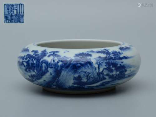 Qianlong Blue and White Landscape Washer