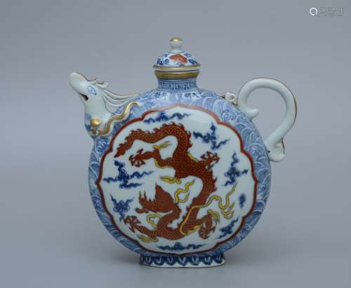 Xuande Blue and White Gilt Dragon Teapot