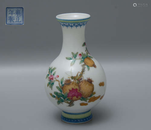 Yongzheng Enamel Pomegranate and Insect Bottle Vase