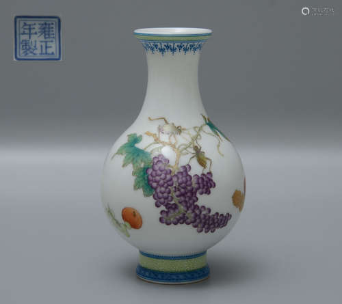 Yongzheng Enamel Grape and Insect Bottle Vase