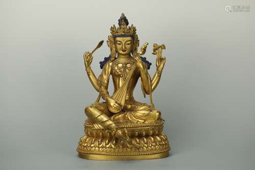 GILT BRONZE FIGURE OF SARASVATI