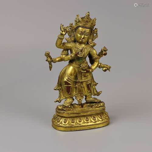 GILT BRONZE FIGURE OF SIX-ARM AVALOKITESVARA