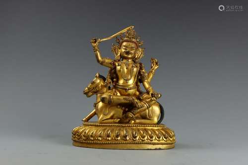 GILT BRONZE FIGURE OF PALDEN LHAMO